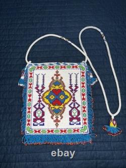 Antique Vintage Native American Hand Beaded Small Purse Tobacco Bag Authentic