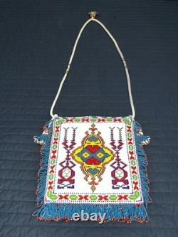 Antique Vintage Native American Hand Beaded Small Purse Tobacco Bag Authentic