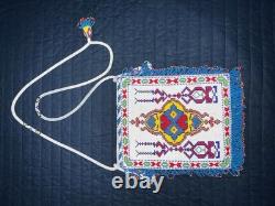 Antique Vintage Native American Hand Beaded Small Purse Tobacco Bag Authentic