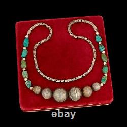 Antique Vintage Sterling Silver Native Navajo Cripple Creek Turquoise Necklace