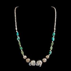 Antique Vintage Sterling Silver Native Navajo Cripple Creek Turquoise Necklace