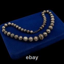 Antique Vintage Sterling Silver Native Navajo Pearl Bench Bead Necklace 37.8g