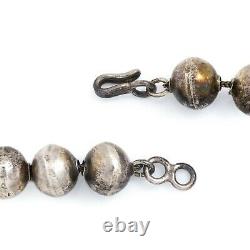 Antique Vintage Sterling Silver Native Navajo Pearl Bench Bead Necklace 37.8g