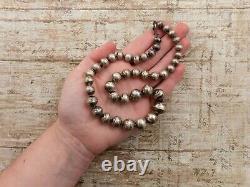 Antique Vintage Sterling Silver Native Navajo Pearl Bench Bead Necklace 37.8g