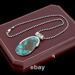 Antique Vintage Sterling Silver Native Navajo Turquoise Beaded Necklace 43.1g