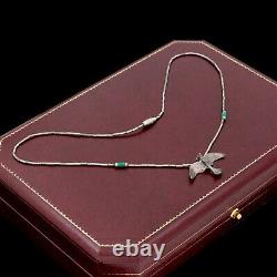 Antique Vintage Sterling Silver Native Navajo Turquoise Bird Bead Necklace 4.1g