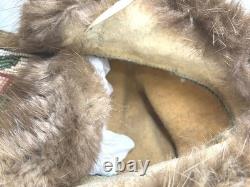 Antique moccasins beaded fur slippers Native American Eskimo hand made Alaska