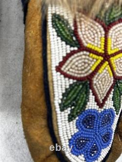 Antique moccasins beaded fur slippers Native American Eskimo hand made Alaska