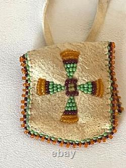 Apache Deerskin Beaded Pouch Necklace Native American Handmade Soft Unisex