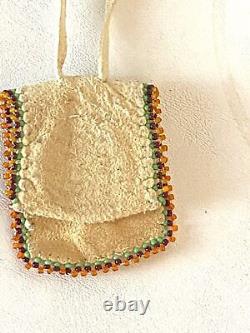 Apache Deerskin Beaded Pouch Necklace Native American Handmade Soft Unisex