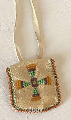 Apache Deerskin Beaded Pouch Necklace Native American Handmade Soft Unisex