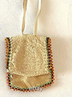 Apache Deerskin Beaded Pouch Necklace Native American Handmade Soft Unisex