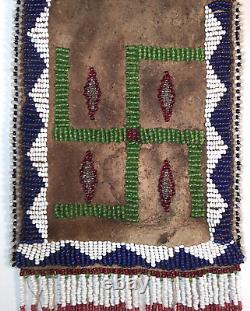 Apache Nat American Antique Hndswn Glass Bead/deerskin Whirling Log Symbol Pouch