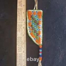 Atq NA Glass Beaded Apache Knife/Awl Sheath 1800s Sinew Sewn Full Provenance