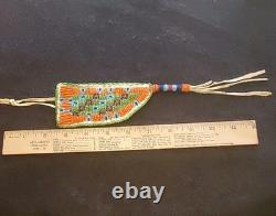 Atq NA Glass Beaded Apache Knife/Awl Sheath 1800s Sinew Sewn Full Provenance