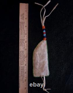 Atq NA Glass Beaded Apache Knife/Awl Sheath 1800s Sinew Sewn Full Provenance