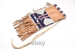 Atq Native American Sioux Beaded Leather Tobacco Bag, Medicine Pouch Vtg