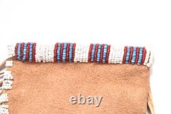 Atq Native American Sioux Beaded Leather Tobacco Bag, Medicine Pouch Vtg