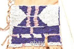 Atq Native American Sioux Beaded Leather Tobacco Bag, Medicine Pouch Vtg
