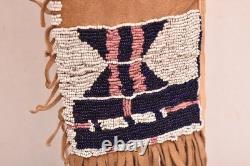 Atq Native American Sioux Beaded Leather Tobacco Bag, Medicine Pouch Vtg