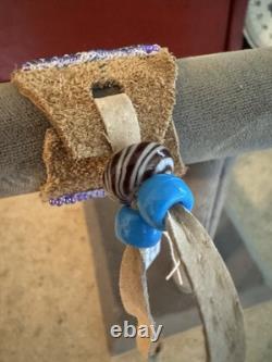 Authentic Native American Beaded Bracelet On Leather Backing