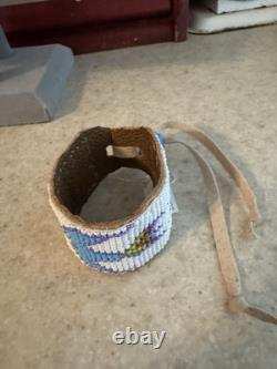Authentic Native American Beaded Bracelet On Leather Backing