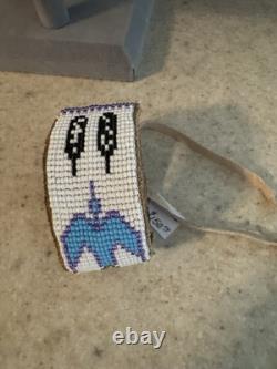 Authentic Native American Beaded Bracelet On Leather Backing
