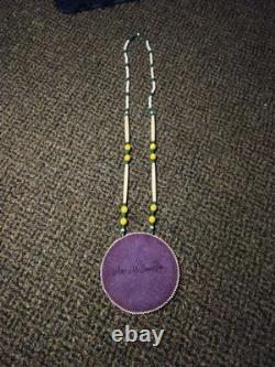 Authentic Native American Beaded Vietnam Veteran Medallion Necklace -Signed
