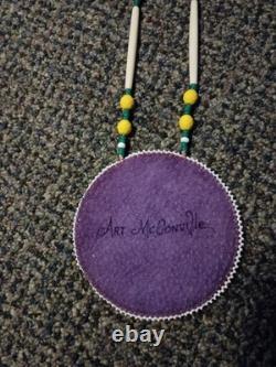 Authentic Native American Beaded Vietnam Veteran Medallion Necklace -Signed