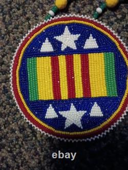 Authentic Native American Beaded Vietnam Veteran Medallion Necklace -Signed