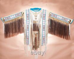 Authentic Native American Indian White ELK Hide Double Beaded WAR SHIRT 66x 40