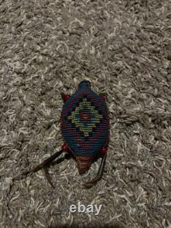 Authentic Plains Indian style beaded turtle amulet/ umbilical cord fetish