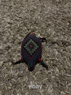 Authentic Plains Indian style beaded turtle amulet/ umbilical cord fetish