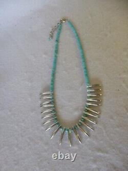 Awesome Turquoise and 925 Silver Bear Claw Native American Southwestern Necklace