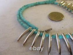 Awesome Turquoise and 925 Silver Bear Claw Native American Southwestern Necklace