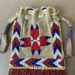 Beaded Deerskin Suede Pouch Native American Indian Apache Fringe No Wear or Soil