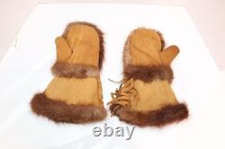 Beaded Native American Antique Gauntlets Fur Leather Cree Indian Gloves 13 Beaded Native American Antique Gauntlets Fur Leather Cree Indian Gloves 13