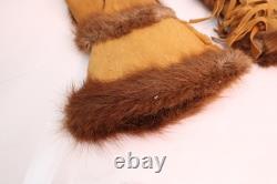 Beaded Native American Antique Gauntlets Fur Leather Cree Indian Gloves 13