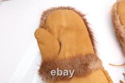 Beaded Native American Antique Gauntlets Fur Leather Cree Indian Gloves 13