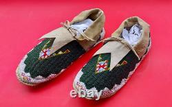 Beaded Native American Green Moccasins SIGNED