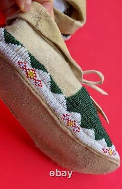 Beaded Native American Green Moccasins SIGNED