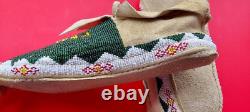 Beaded Native American Green Moccasins SIGNED