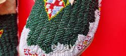 Beaded Native American Green Moccasins SIGNED