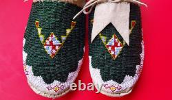 Beaded Native American Green Moccasins SIGNED