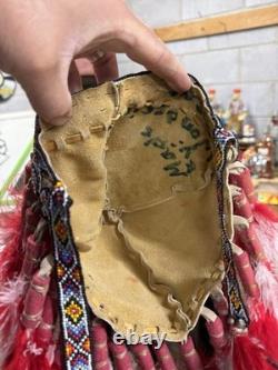 Beaded Native American Head Dress Signed By Wondering Deer