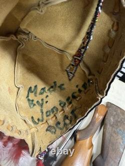 Beaded Native American Head Dress Signed By Wondering Deer