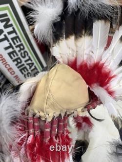 Beaded Native American Head Dress Signed By Wondering Deer