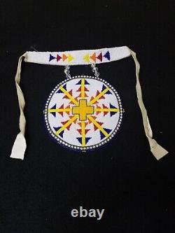 Beaded Native American Indian Choker With Nice 6.5 Cut Beaded Cross Design Drop