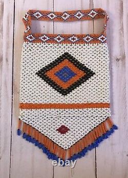Beaded Native American Regalia Purse Medicine Bag Pouch Geometric 5x10 1/2