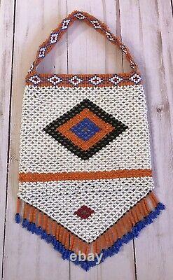 Beaded Native American Regalia Purse Medicine Bag Pouch Geometric 5x10 1/2